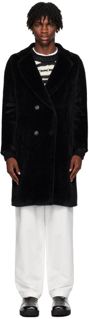 Max Mara Black Double-Breasted Faux-Fur Coat