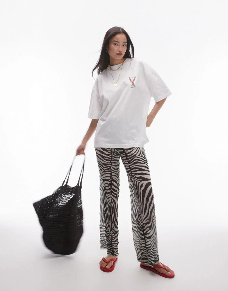 Topshop Topshop abstract sheer crinkle trouser in mono 1