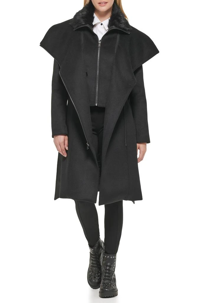 Karl Lagerfeld Paris Asymmetrical Faux Fur Collar Long Coat 1