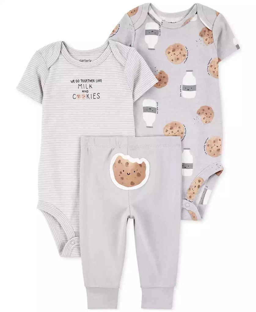 Carter's Baby Milk & Cookies Little Character Cotton Bodysuits & Pants, 3 Piece Set