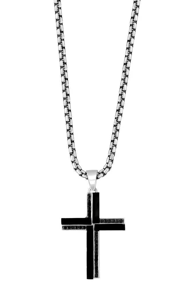 Effy Men's Sterling Silver Onyx Cross Pendant Necklace 1