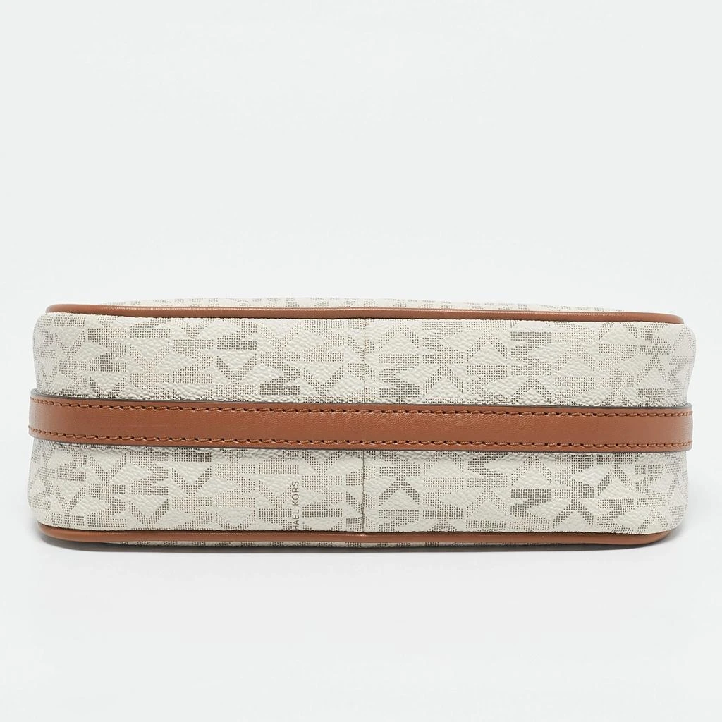 Michael Kors Michael Kors White/Brown Signature Coated Canvas and Leather Jet Set Charm Pochette Bag 6