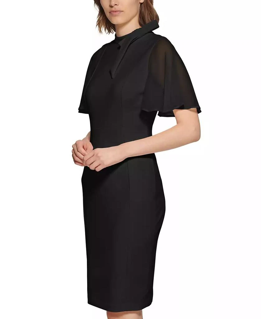 Calvin Klein Tie-Neck Chiffon-Flutter-Sleeve Sheath Dress 1