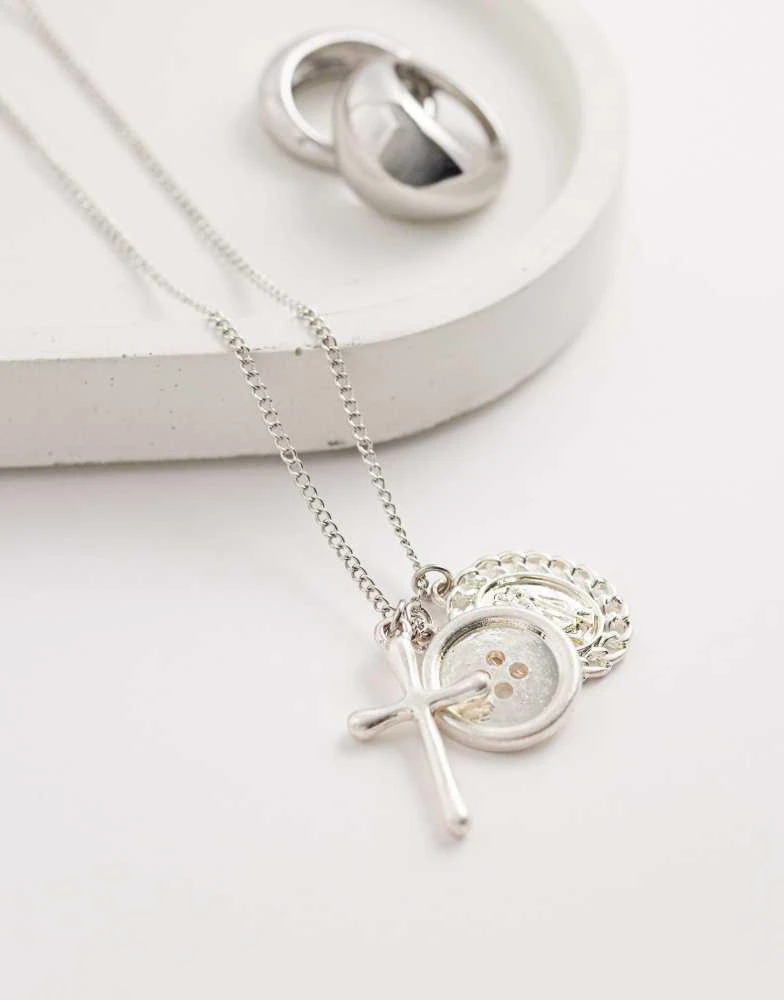 Reclaimed Vintage Reclaimed Vintage unisex cross charm necklace in silver 2