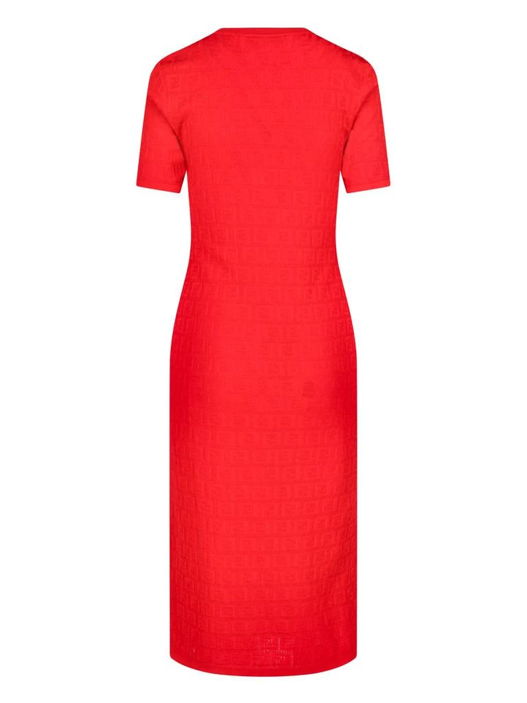open lace back dress Fendi Red Dress with Brown Leather Trim – House of Sadie-Sha main image 0