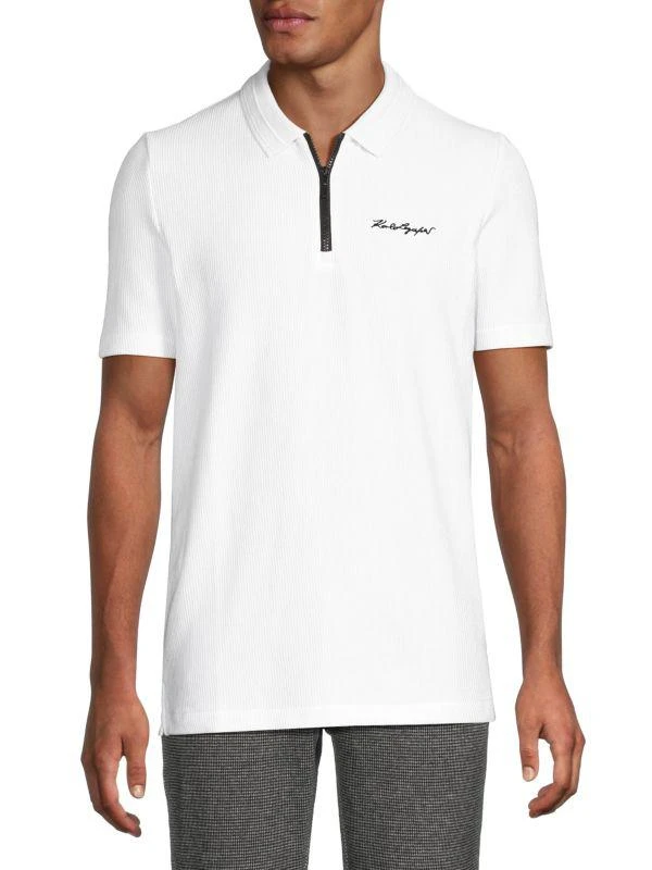 Karl Lagerfeld Paris Logo Ribbed Zip-Up Polo 1