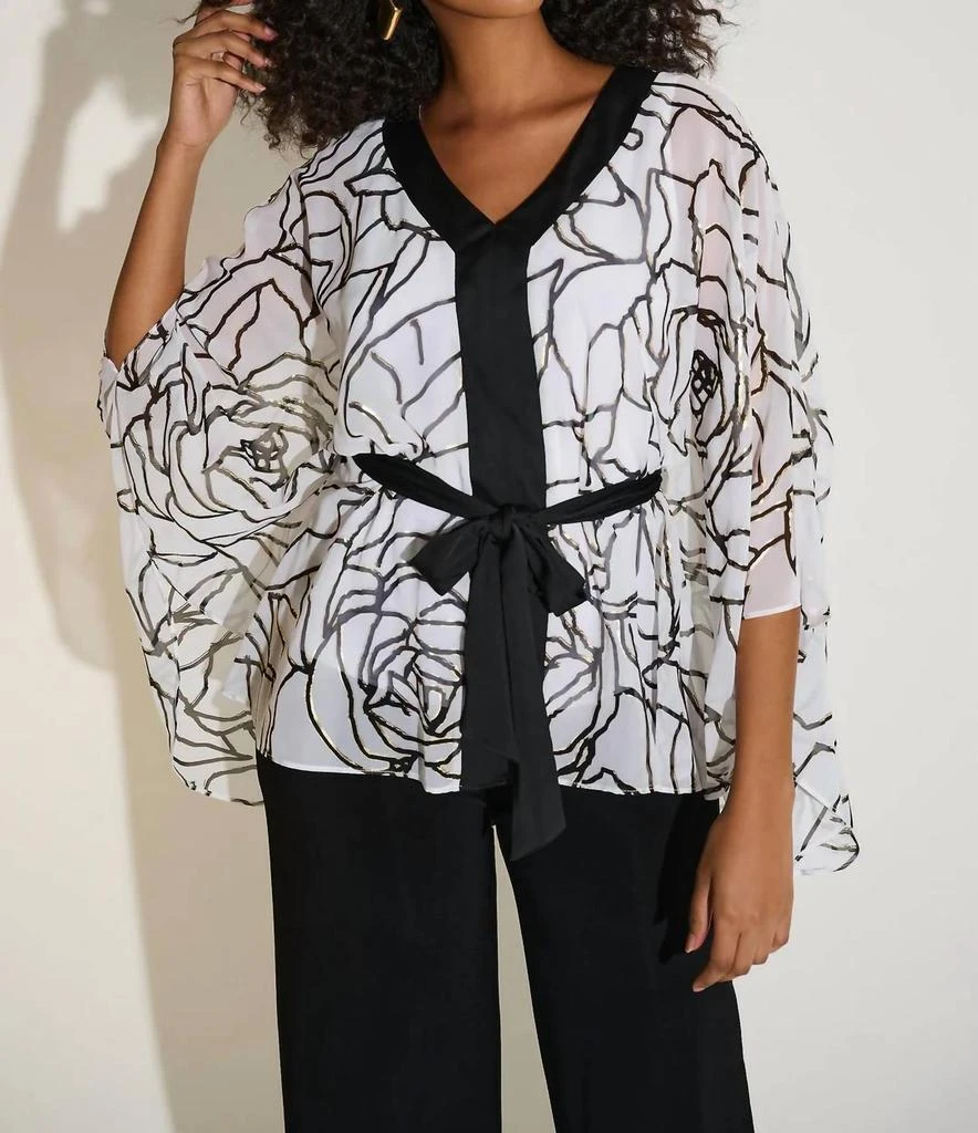 JOSEPH RIBKOFF Joseph Ribkoff - Floral Print V-neck 3/4 Sleeves Poncho Top