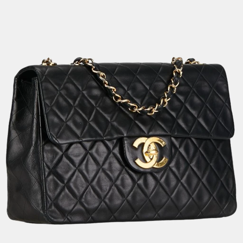 Chanel Chanel Black Leather Classic Maxi Double Flap Bag  2
