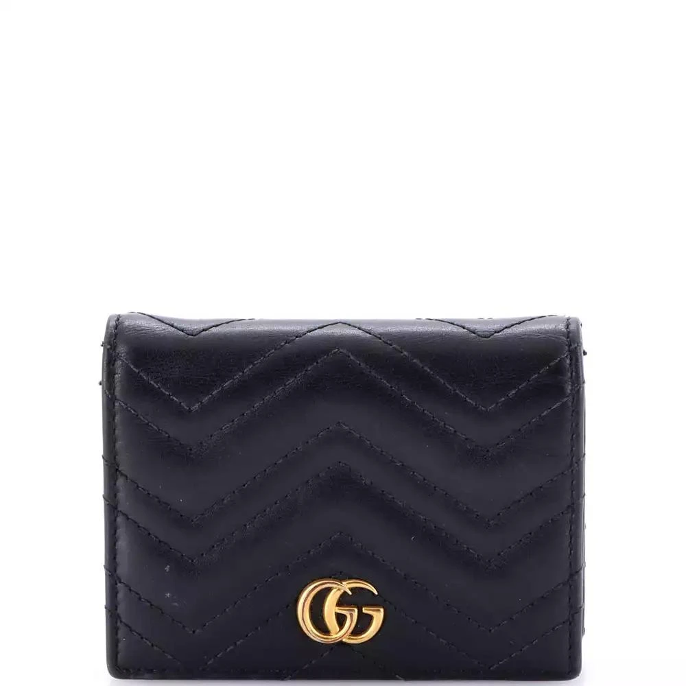 Pre-Owned Gucci GG Marmont Flap Card Case Matelasse Leather