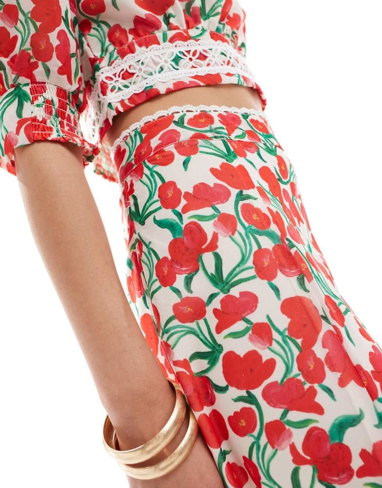 Hope & Ivy Hope & Ivy maxi skirt with thigh split in cherry print co-ord 2