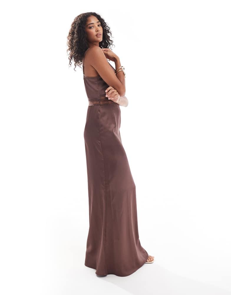 Never Fully Dressed Never Fully Dressed lace cut-out slip maxi dress in chocolate