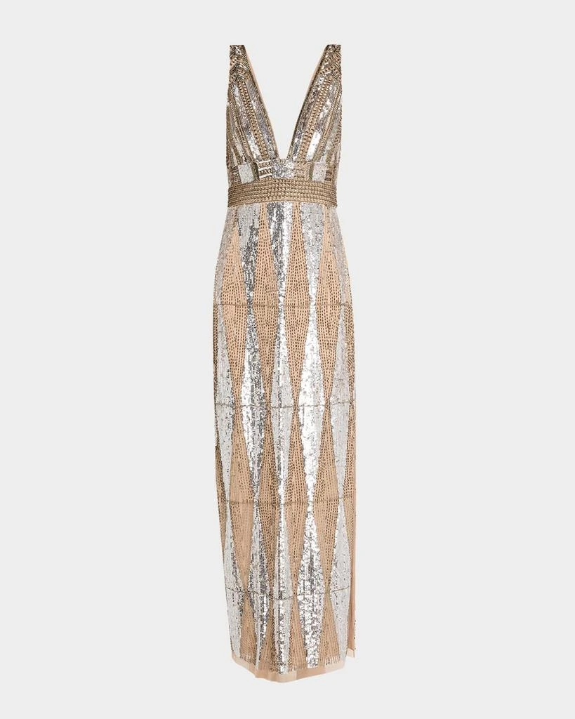 Aidan Mattox Beaded Deep V-Neck Column Gown 1