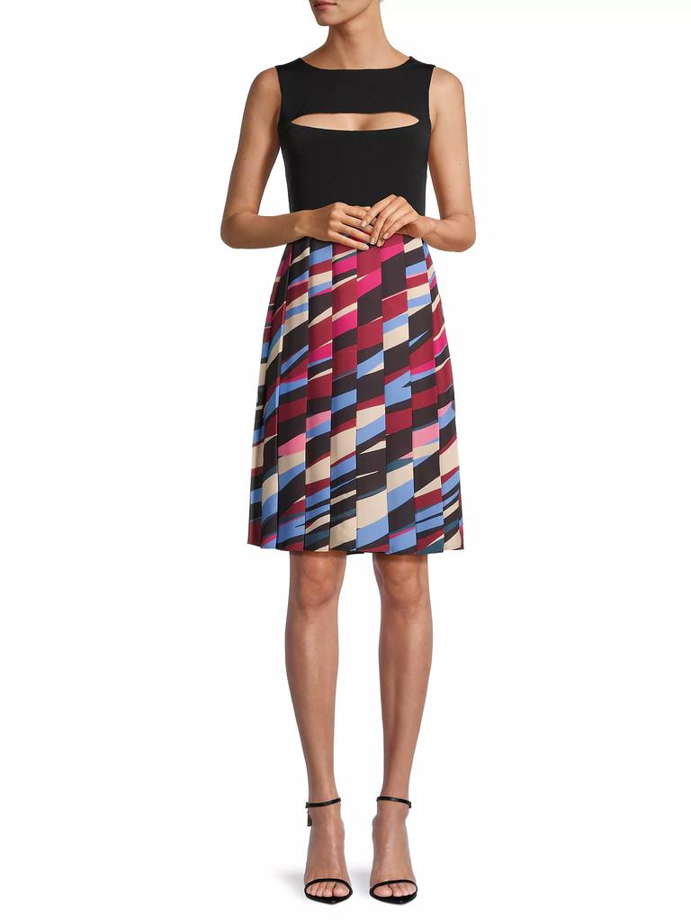 Laundry by Shelli Segal Pleated Geometric Cut-Out Dress