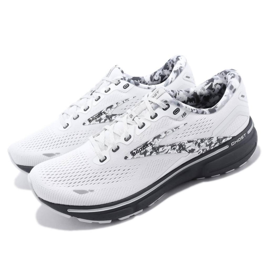 Brooks Men’S Ghost 15 Road Running Shoes - D Width In White/ebony