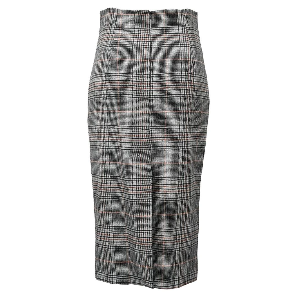 IRIS & INK Plaid Midi Pencil Skirt in Grey Wool 3