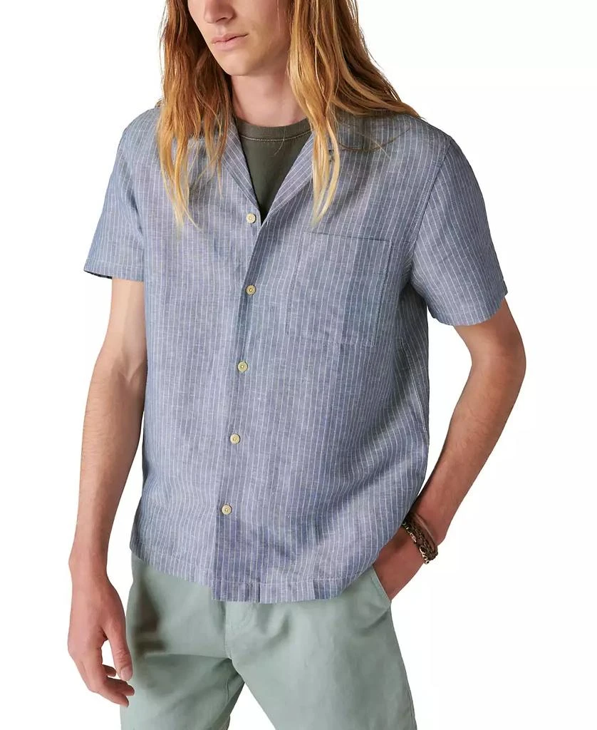 Lucky Brand Men's Stripe Linen Short Sleeve Camp Collar Shirt 1