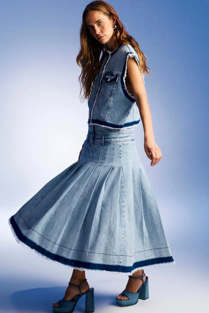 Nocturne Pleated Long Denim Skirt 2