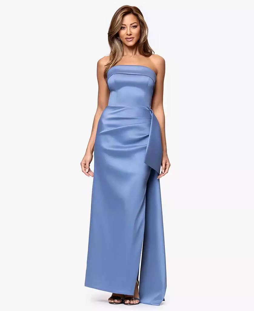 blue xscape dress Xscape Long Sleeve Scuba Dress with Side Ruching Women's Dress Midnight : 4 main image 0
