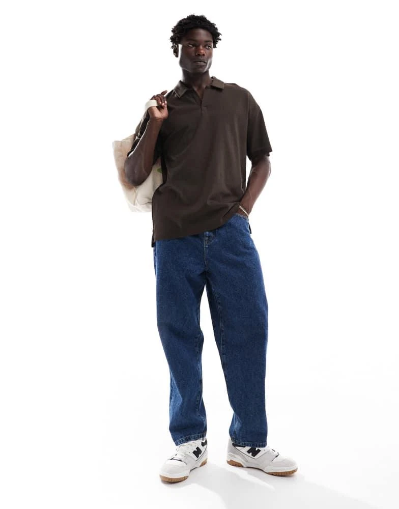 New Look New Look revere polo shirt in dark brown 3
