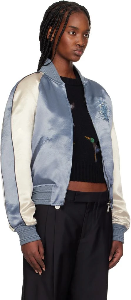 Burberry Blue & Off-White EKD Satin Bomber Jacket 2