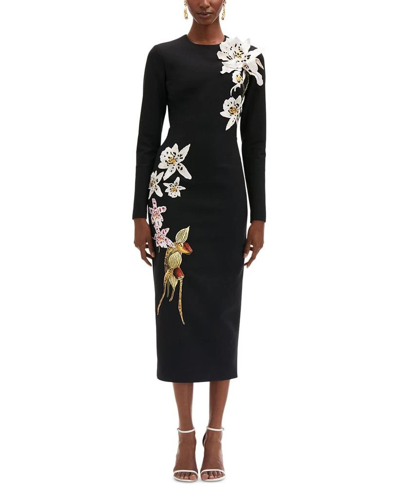 Oscar de la Renta Orchid Embroidered Long Sleeve Dress 1