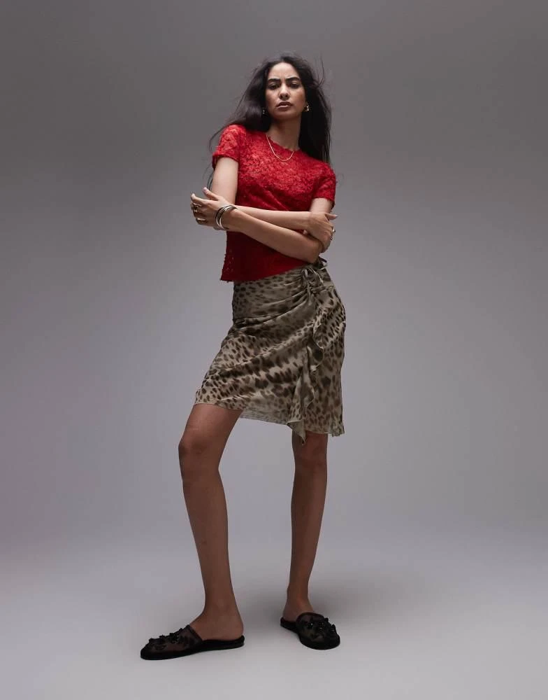Topshop Topshop textured lace tee in red 4