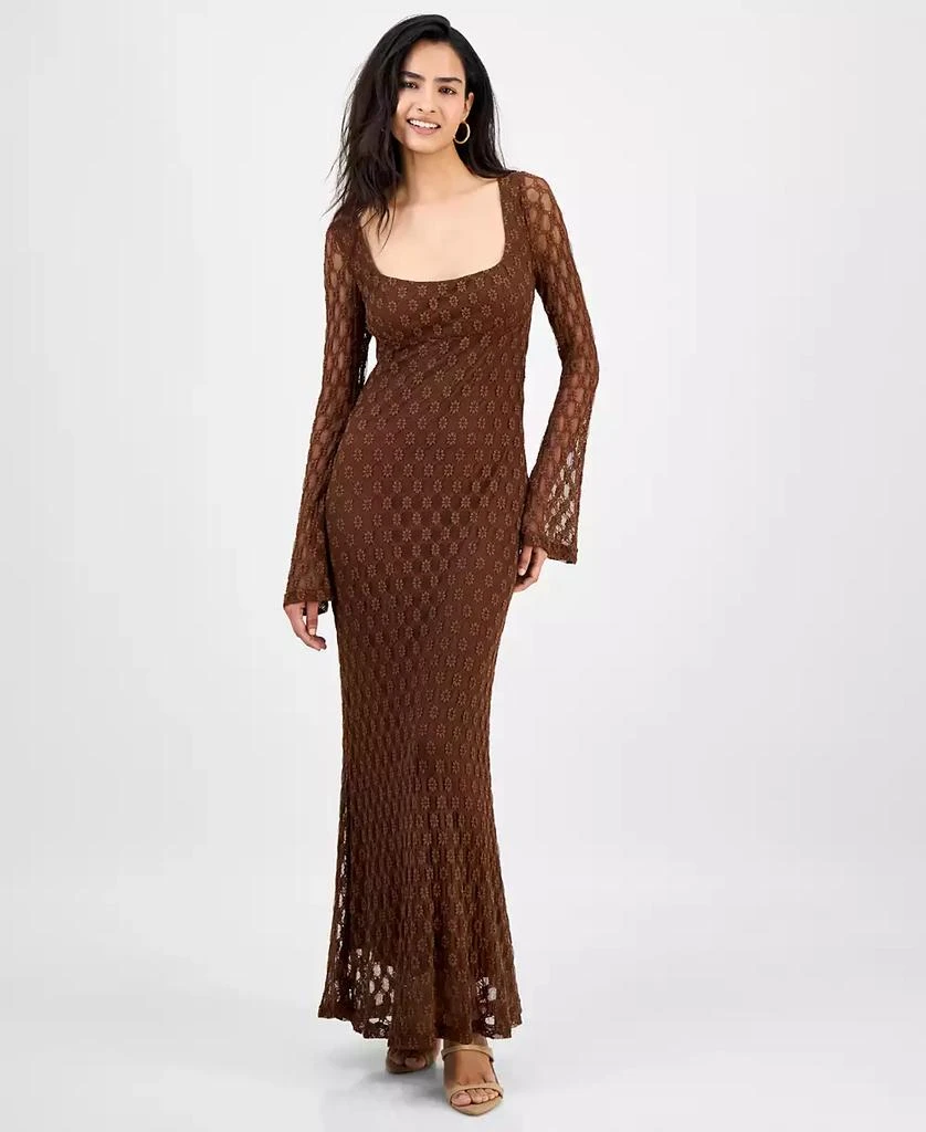 Bardot Women's Evannia Bell-Sleeve Lace Dress - Chocolate - Size 12 Bardot Women's Evannia Bell-Sleeve Lace Dress - Chocolate - Size 12