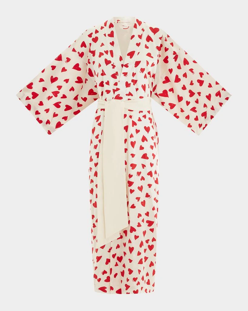 OLIVIA VON HALLE Queenie Heart-Print Silk Robe 1