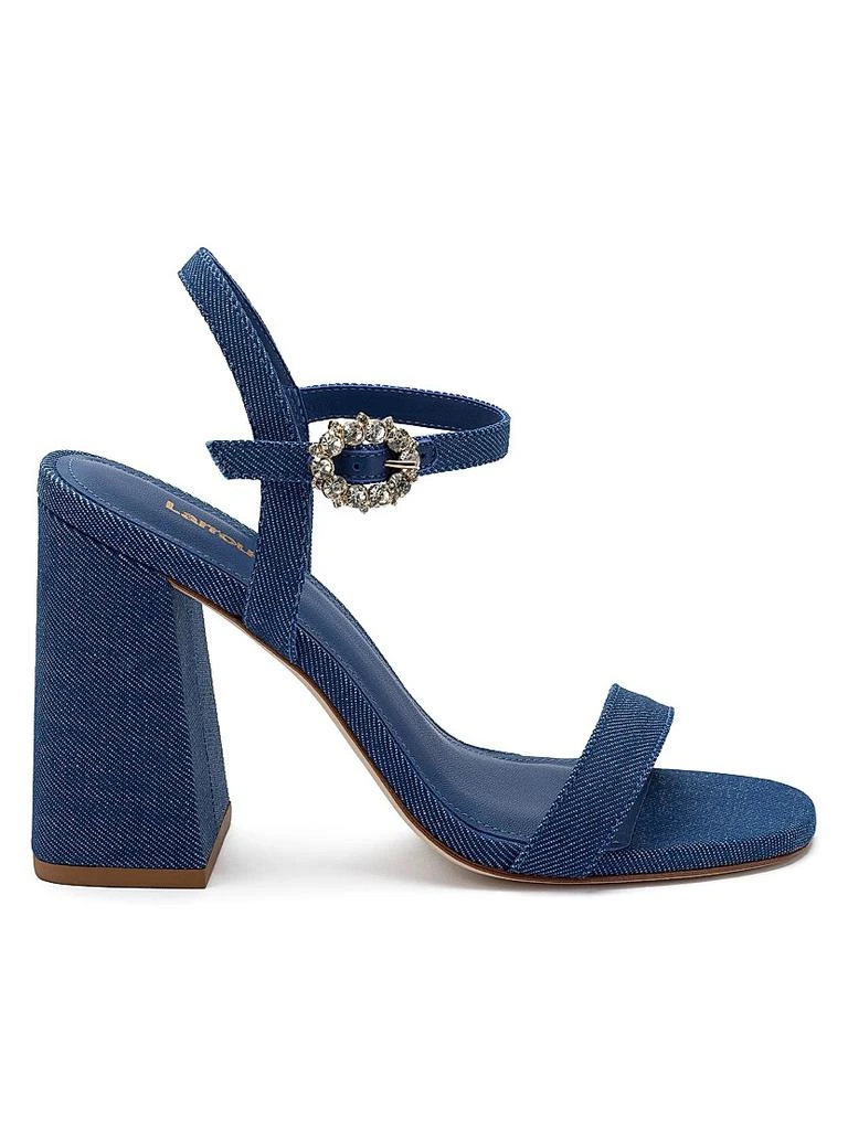 Larroudé Selena 105MM Denim Block-Heel Sandals 1