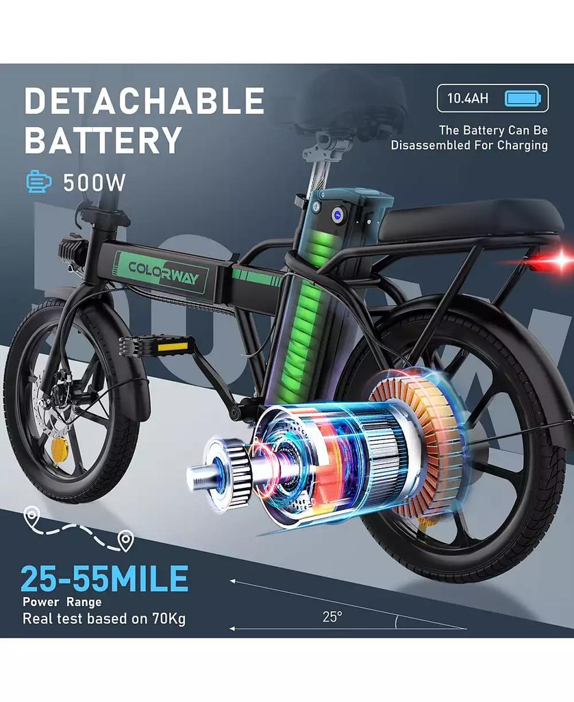 COLORWAY Electric Bike,500W/10.4Ah/36V Removable Battery E Bike, Electric Foldable Pedal Assist E-Bicycle,19.9MPH Bicycle for Teenager and Adults BK5M UL2849