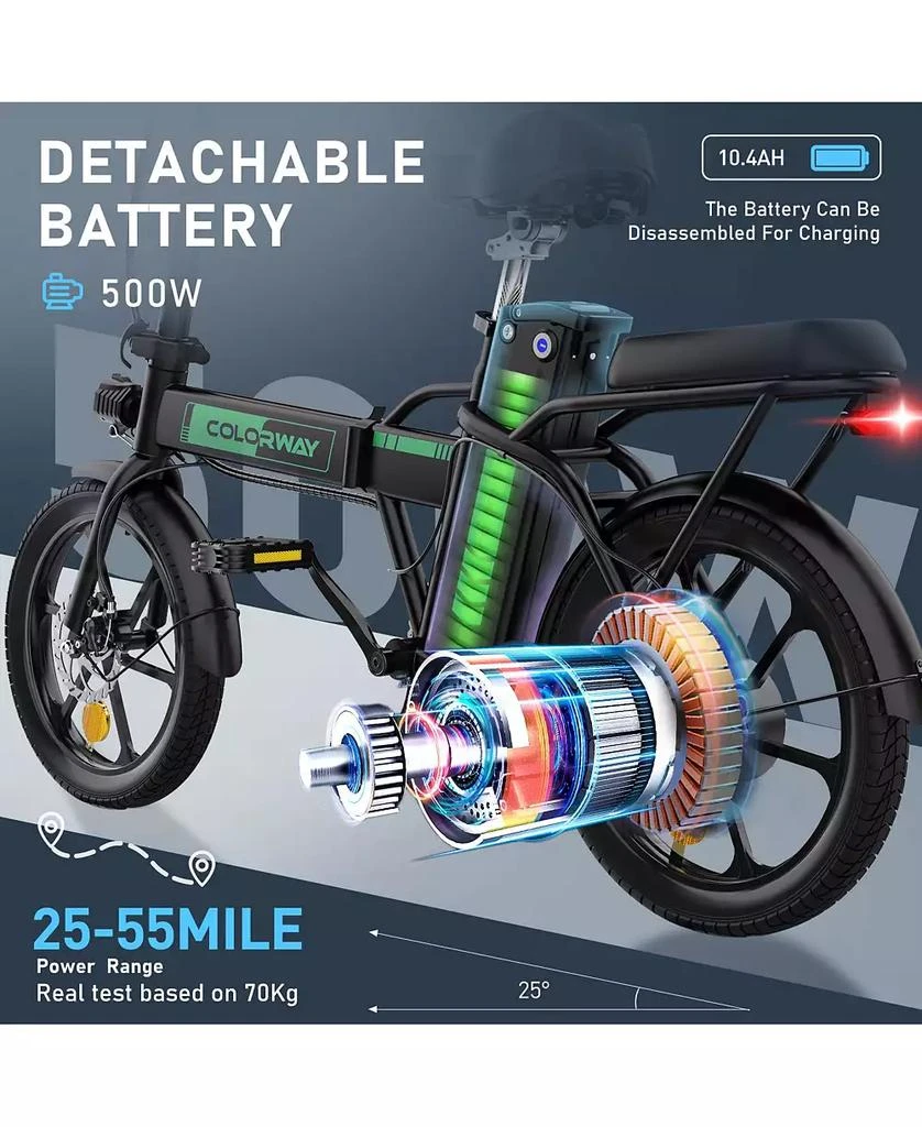 COLORWAY Electric Bike,500W/10.4Ah/36V Removable Battery E Bike, Electric Foldable Pedal Assist E-Bicycle,19.9MPH Bicycle for Teenager and Adults BK5M UL2849 2