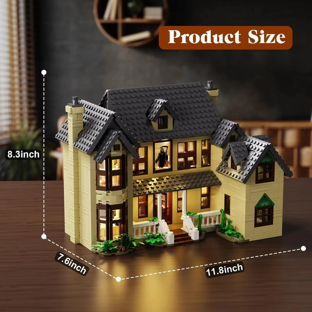 BuildingBoat Ghostface Scream House Building Blocks Set with LED Light - 1275 Pieces Halloween Decoration for Horror Film Enthusiasts