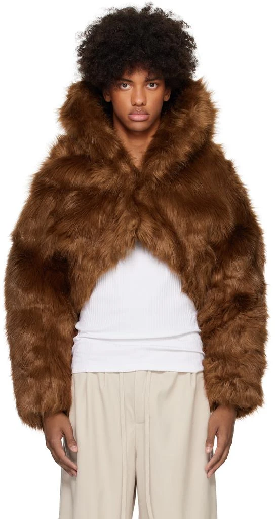 Entire Studios Brown Vicinity Crop Faux-Fur Jacket 1