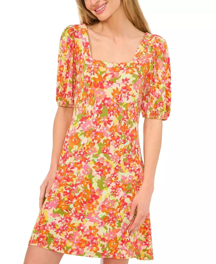 CeCe Women's Printed Square Neck Puff Sleeve Knit Dress 3