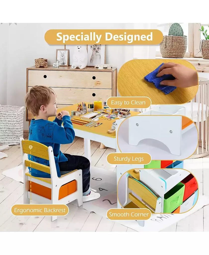 Kinder King 3-in-1 Kids Table and 2 Chairs Set with Storage, Removable Top and Chalkboard for Art, Crafts, and Reading 5