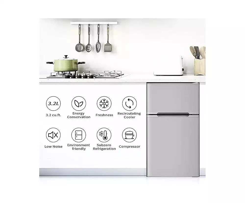 Zafro 3.2 Cu Ft Mini Fridge with Freezer — Double Door, Adjustable Removable Shelves — Ideal for Basement, Apartment, Dorm, or Office 6