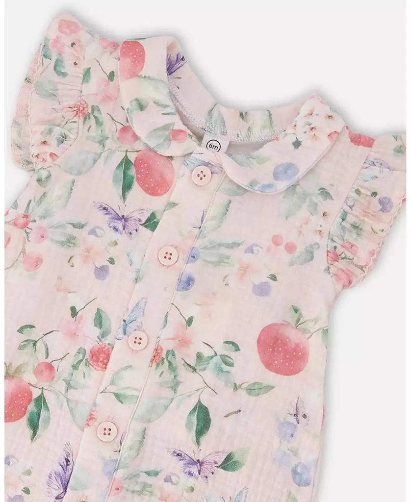 Deux par Deux Baby Girls Cotton Muslin Romper Pink Printed Berries 4