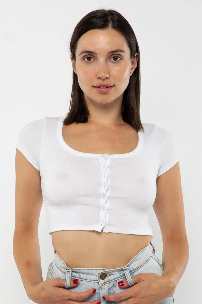 Los Angeles Apparel 43025 - Baby Rib Short Sleeve Button Up Crop Top 4