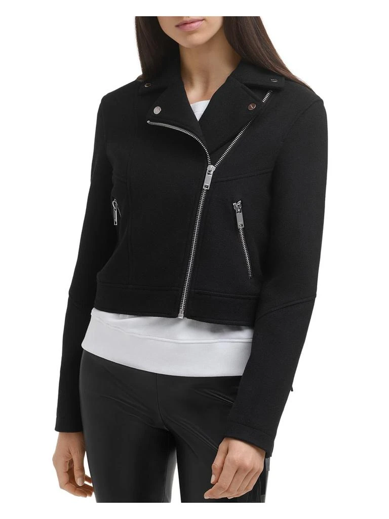 DKNY Womens Fringe Zip Front Motorcycle Jacket 1