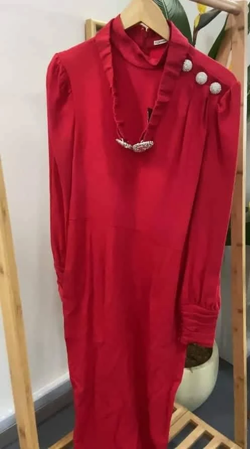 Alessandra Rich Alessandra Rich Red Crepe Embellished Button Belted Gown M 2