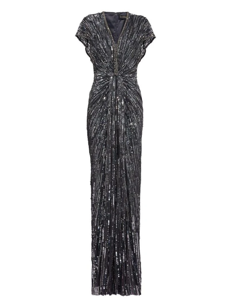 chinese dress ladies Roxanne Scoop-Neck Gown with Floral Beading