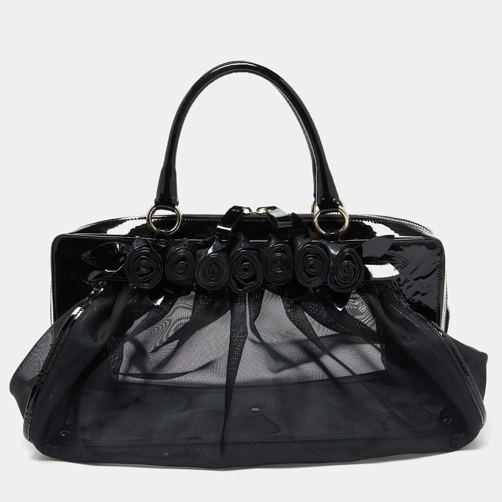 Valentino Valentino Black Mesh and Patent Leather Petale Rose Dome Satchel 1