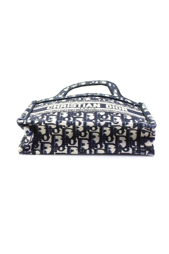 Dior Womens Oblique Mini Book Tote Handbag Navy Blue White Canvas 4