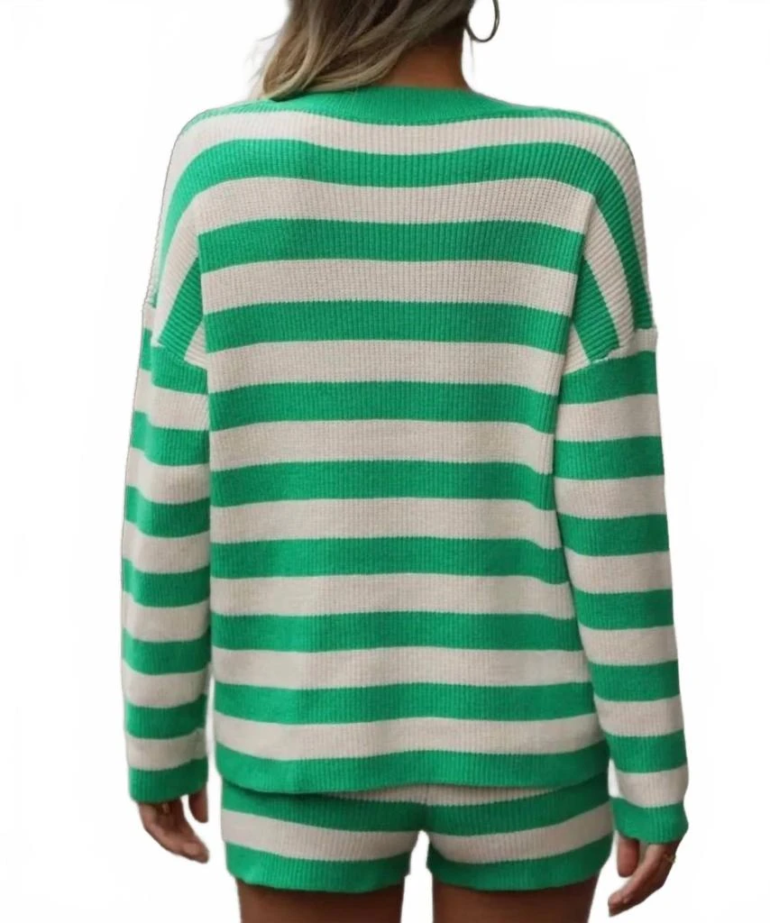 Miss Sparkling Long Sleeve Striped Knit Set In Green/cream 2