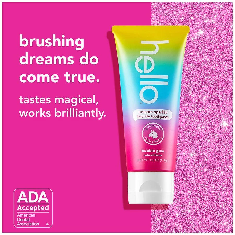 Hello Unicorn Sparkle Kids Toothpaste with Fluoride Bubble Gum, Tube 3