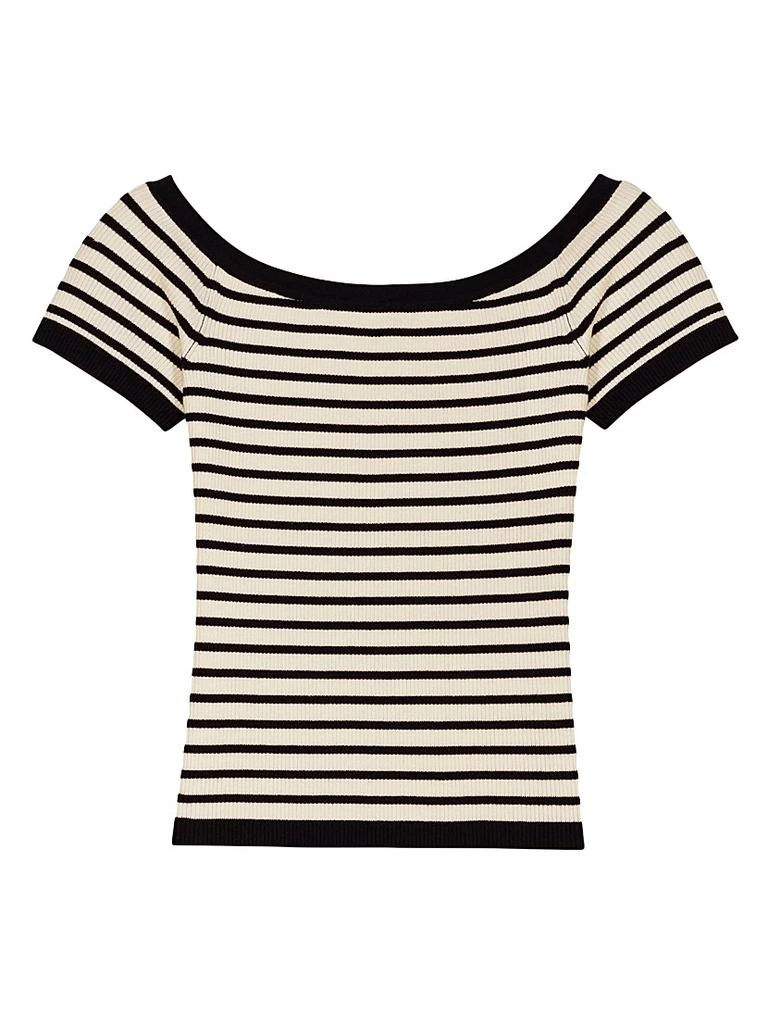 Maje Rib Knit Short Sleeve Boat Neck Top 1