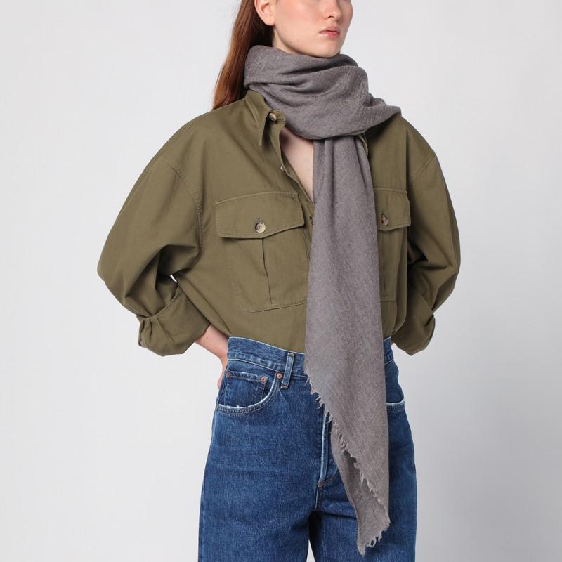 Destin Mud-coloured wool-silk blend scarf