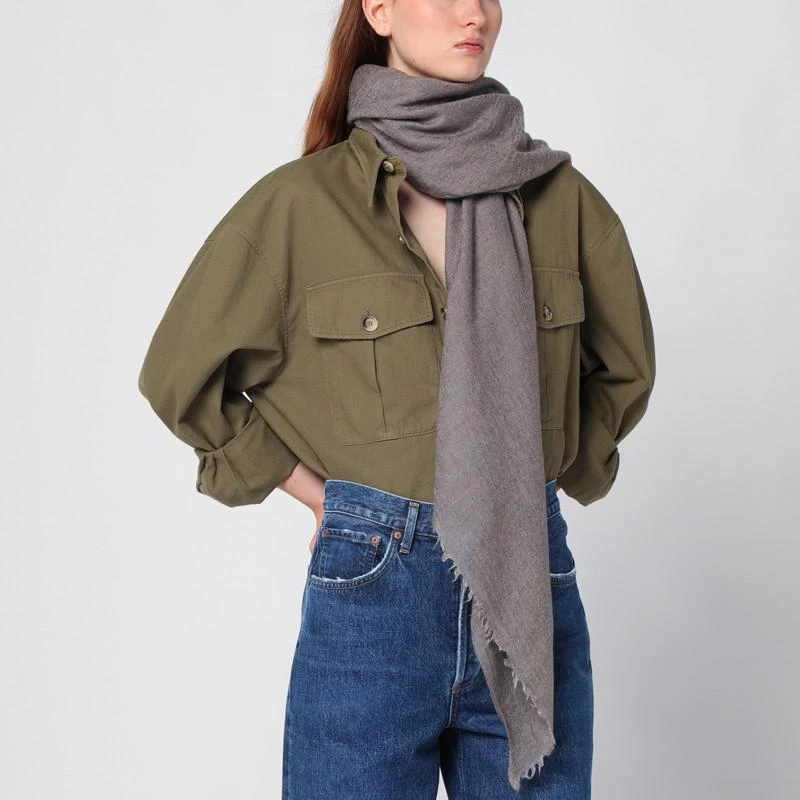 Destin Mud-coloured wool-silk blend scarf 3