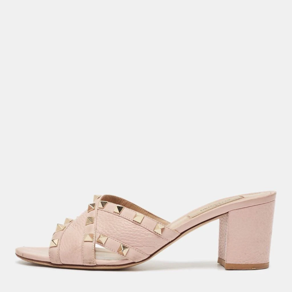 Valentino Valentino Pink Leather Rockstud Block Heel Slide Sandals Size 38 1