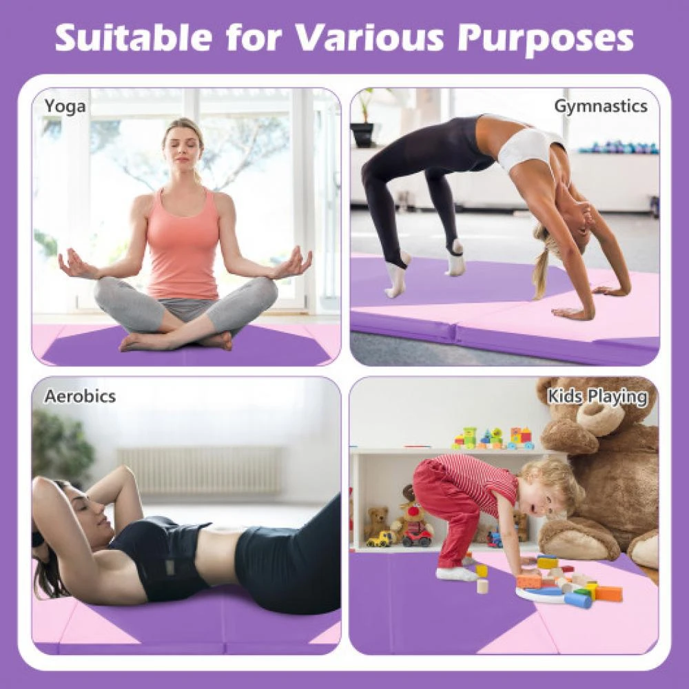 Hivvago 10 Feet x 4 Feet x 2 Inch Folding Exercise Mat with Hook and Loop Fasteners-Pink 6